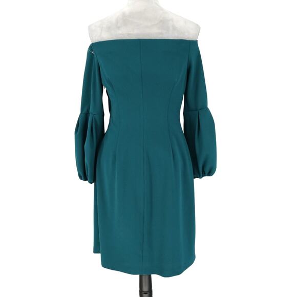 Vince Camuto Dress Womens Small Green Lined Off Shoulder Stretch Knit Bell Slvs - Picture 2 of 8